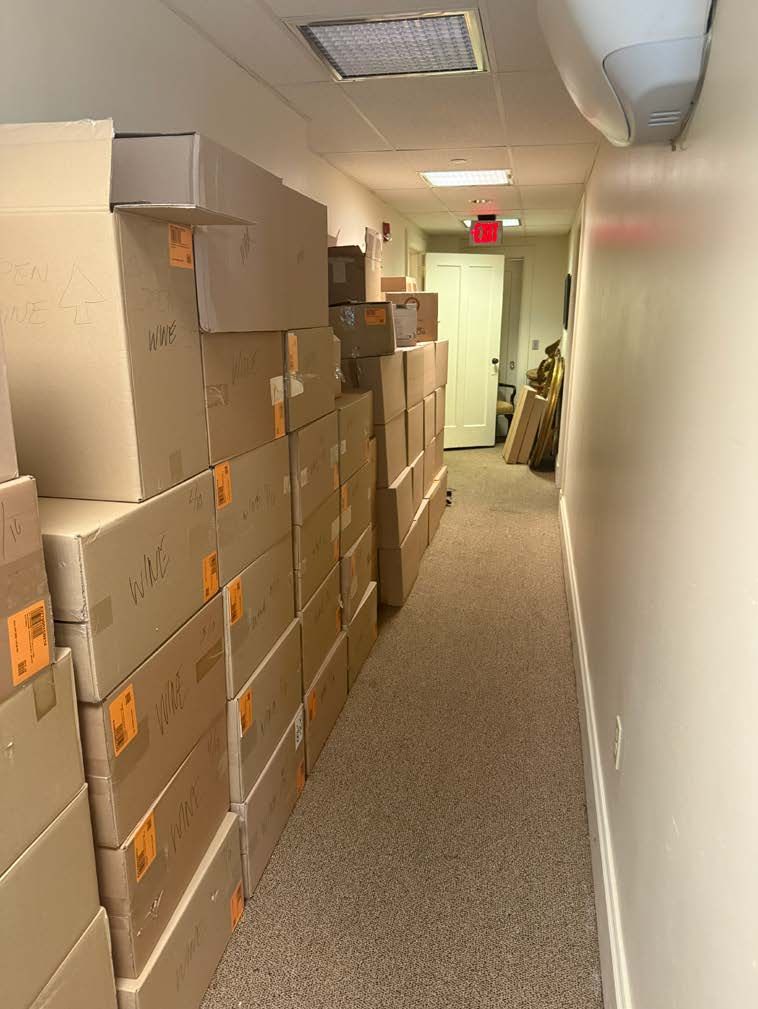 Boxes stacked in a hallway