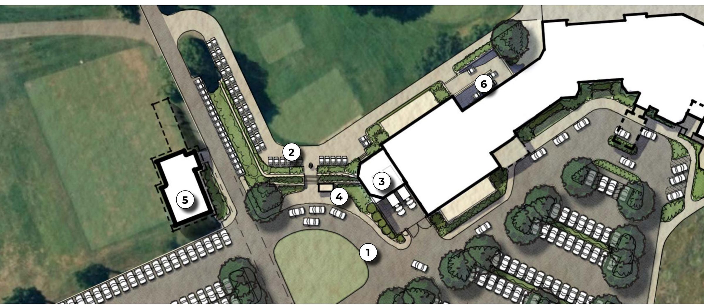 Golf shop, bag-drop and parking plan
