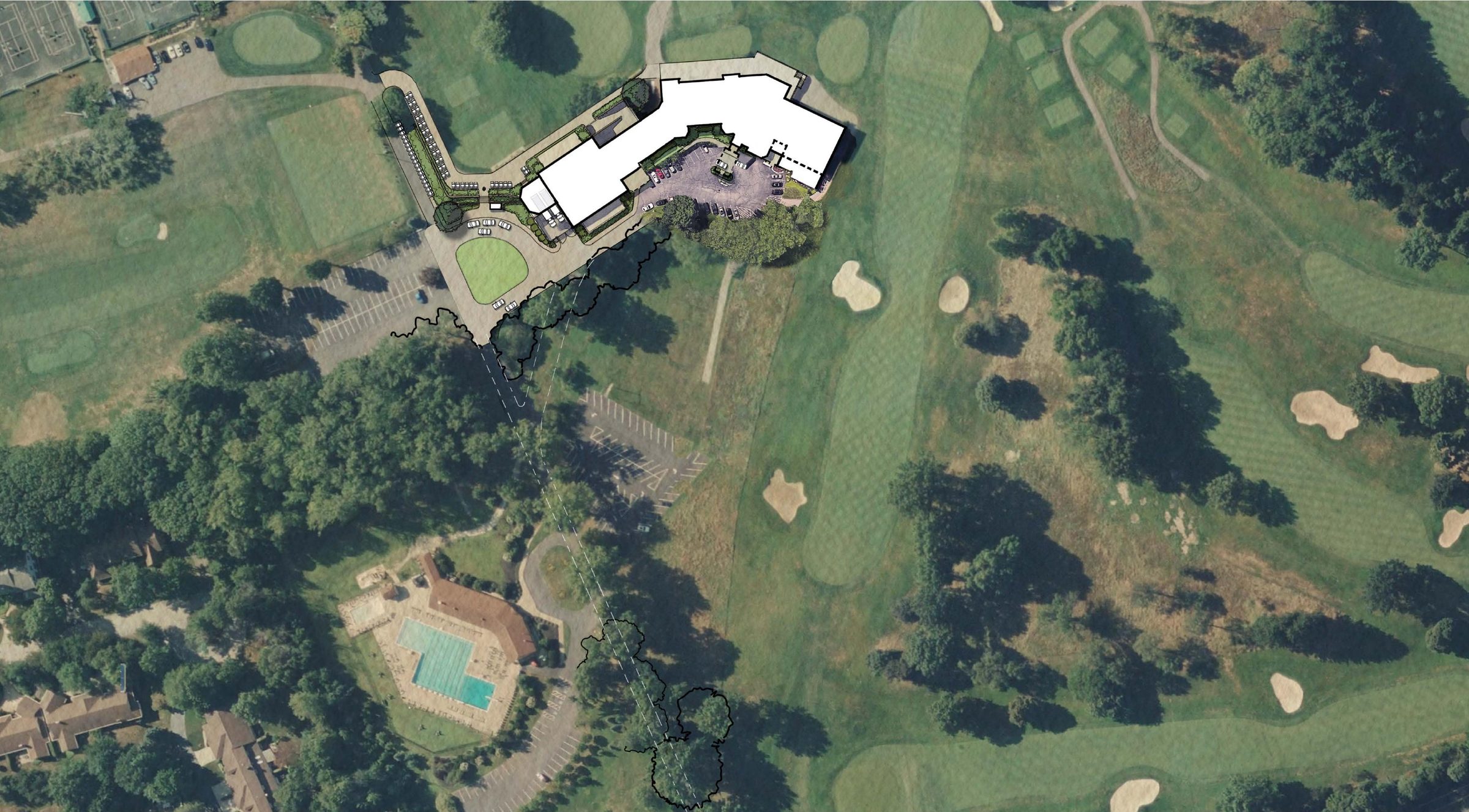 Aerial site plan showing the Phase 1 clubhouse addition